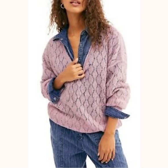 FREE PEOPLE Lilac Say Hello Oversized Tunic Sweater Size M - Picture 3 of 14